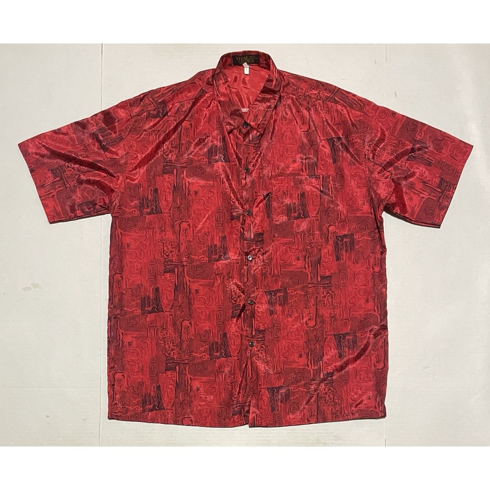 Thai Silk Collection XL Red Abstract Hawaiian Camp Shirt Button Up Thailand